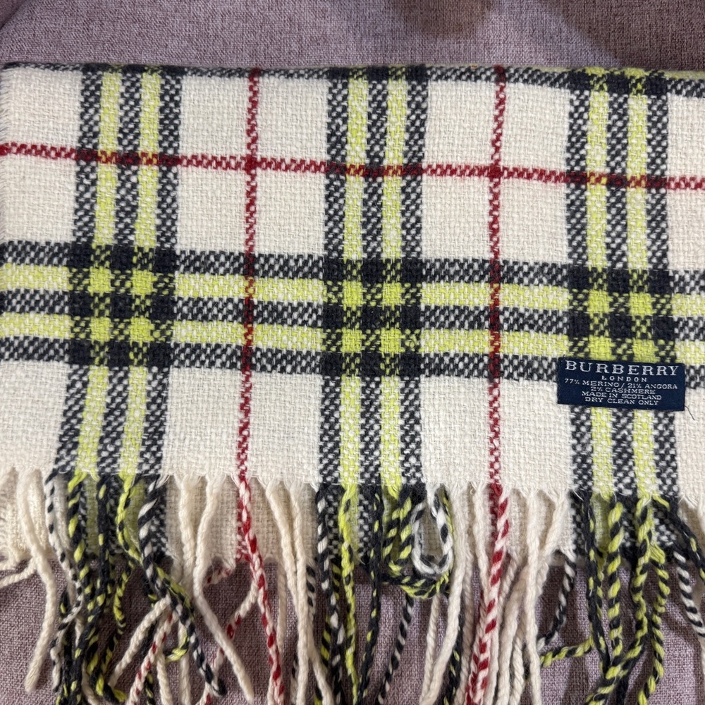 Burberry White and Yellow Checkered Scarf
